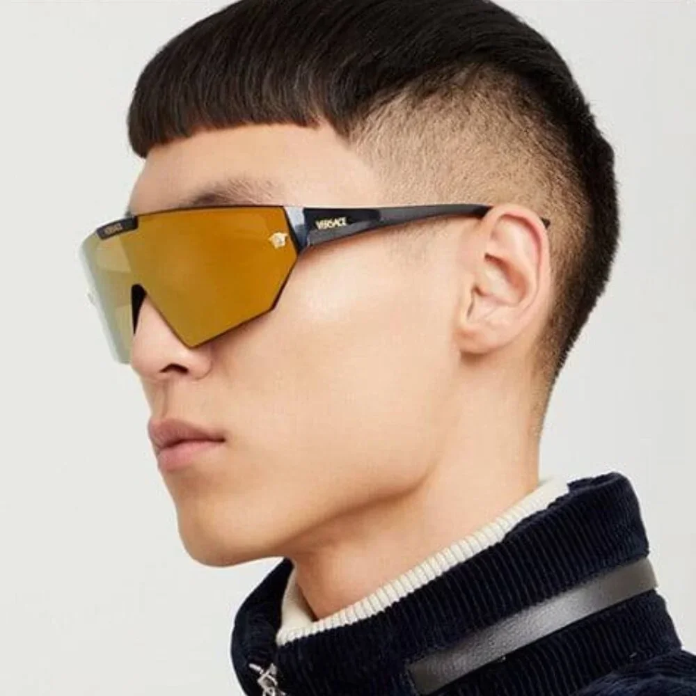 Versace VE4461 148/6V Shield Sunglasses - Crystal / Grey / Blue Violet